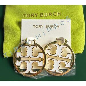 Tory Burch White and Gold Logo Miler Earrings!!!